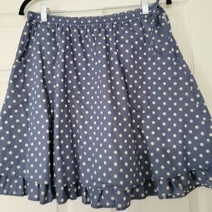 Garnet Hill Womens Polka Dot Skirt Blue/Cream Elastic Waist Side Tie Drawstring